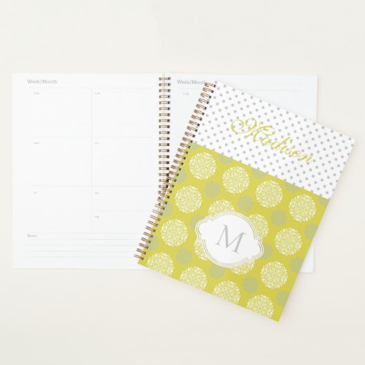 Chartreuse Points de Gris Monogramme Tendance (Devant avec enveloppe)