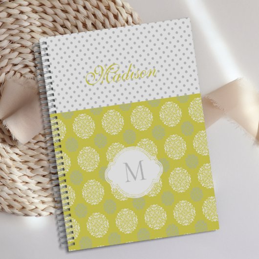 Chartreuse Points de Gris Monogramme Tendance