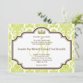 Chartreuse romantique Mariage damassé Invitations (Debout devant)