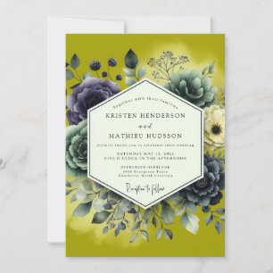 Chartreuse Weelderige Botanische Bruiloft Kaart