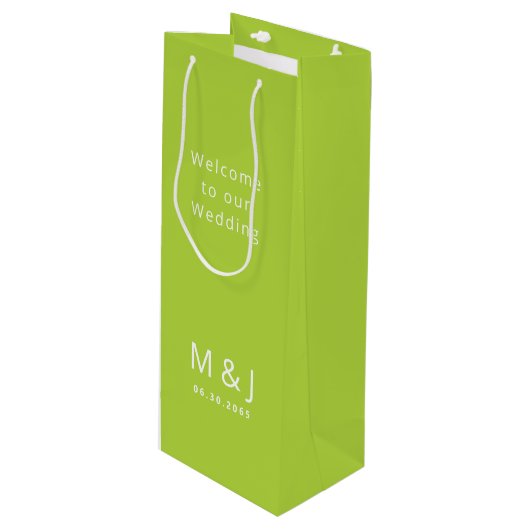Chartreuse wit monogram bruiloft dank u wijn cadeautas (Voorkant Gekanteld)