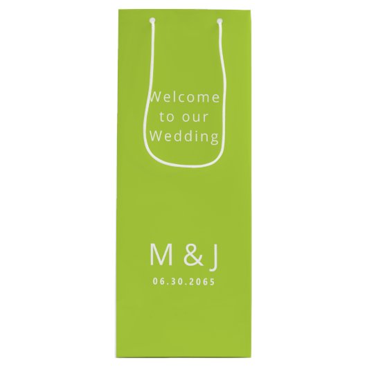 Chartreuse wit monogram bruiloft dank u wijn cadeautas (Voorkant)