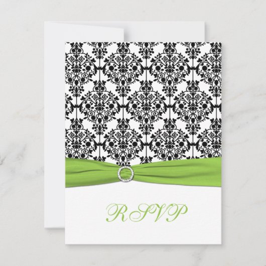 Chartreuse, Witte en Zwarte Damasten Antwoordkaart RSVP Kaartje (Voorkant)