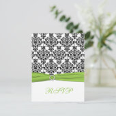 Chartreuse, Witte en Zwarte Damasten Antwoordkaart RSVP Kaartje (Staand voorkant)