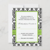 Chartreuse, Witte en Zwarte Damasten Antwoordkaart RSVP Kaartje (Achterkant)