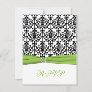 Chartreuse, Witte en Zwarte Damasten Antwoordkaart RSVP Kaartje