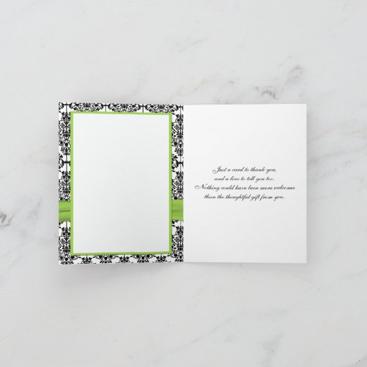 Chartreuse, witte en zwarte damasten bedankkaart (Binnen)