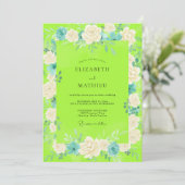 Chartreuse Witte Rozen Bruiloft Kaart (Staand voorkant)