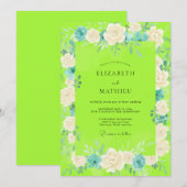 Chartreuse Witte Rozen Bruiloft Kaart (Voorkant / Achterkant)