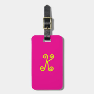 Chartreuse Yellow Neon Hot Pink Monogram Script Bagagelabel