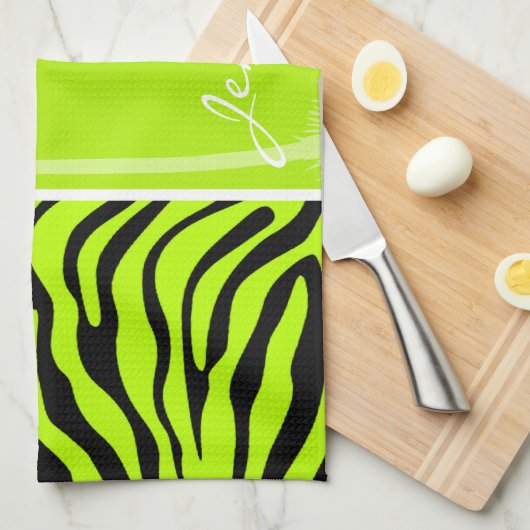 Chartreuse Zebra Stripes Dierenprint; Palm Theedoek (Quarter Fold)