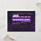 Chase Nom Prénom lila retro Carte Anniversaire (Devant/Arrière en situation)
