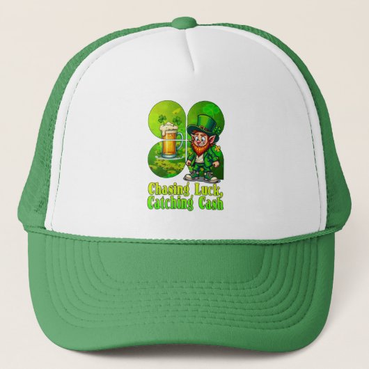 Chasing Luck Catching Cash St Patrick’s Day - boné Trucker Pet (Voorkant)