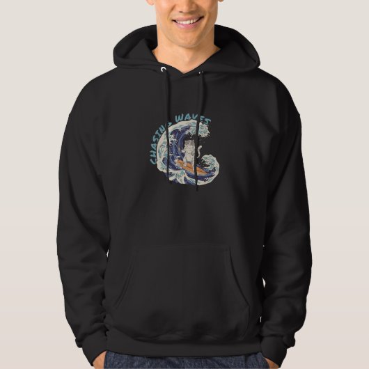 Chasing Waves Surfing Cat Cool Surfer Beach  1 Hoodie (Voorkant)