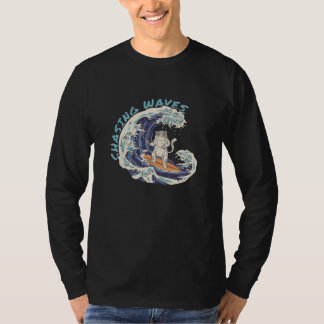 Chasing Waves Surfing Cat Cool Surfer Beach  1 T-shirt