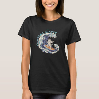 Chasing Waves Surfing Cat Cool Surfer Beach  1 T-shirt