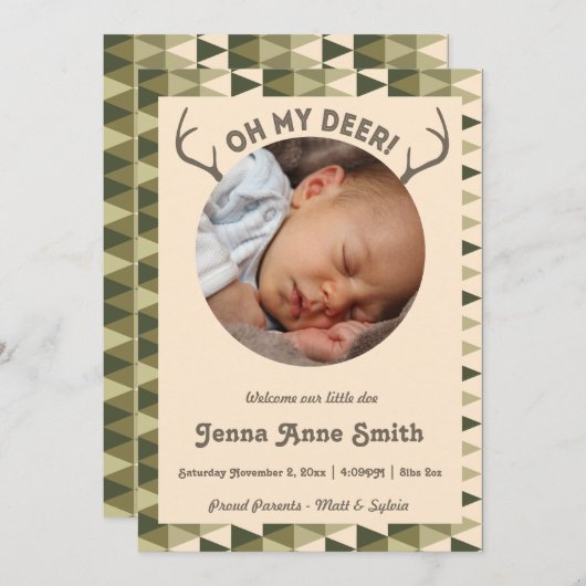 Chasse Antlers de naissance Faire-part Fille ou ga (Devant / Derrière)