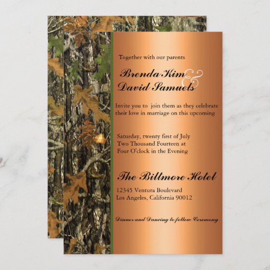 Chasse aux Feuilles de Camo Faire-part de mariage (Devant / Derrière)