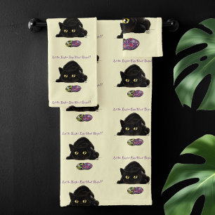 Chasse aux œufs de Pâques de chat noir Fête jaune