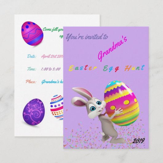 Chasse aux oeufs de Pâques pourpre avec invitation (Devant / Derrière)