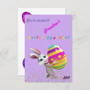 Chasse aux oeufs de Pâques pourpre avec invitation