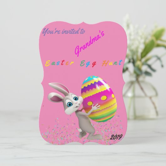 Chasse aux oeufs de Pâques rose avec invitation (Debout devant)