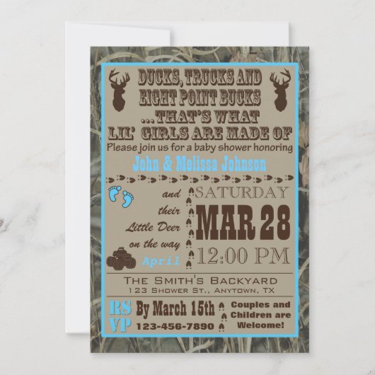 Chasse Camo bébé garçon douche Invitations fille (Devant)