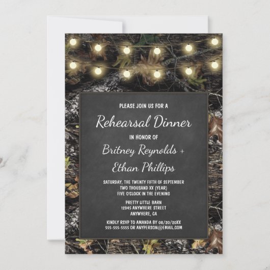 Chasse Camo + Chalk Rehearsal Dîner Invitations (Devant)