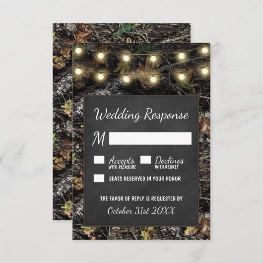 Chasse Camo Chalkboard Mariage rustique Cartes RSV (Devant / Derrière)