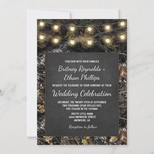 Chasse Camo Chalkboard Rustique Mariage Invitation (Devant)