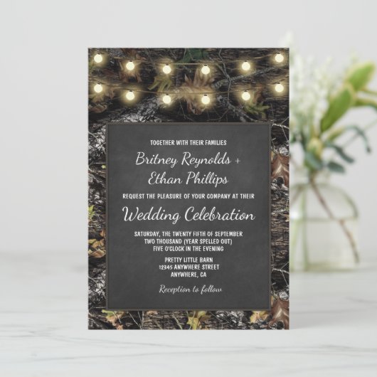 Chasse Camo Chalkboard Rustique Mariage Invitation (Debout devant)