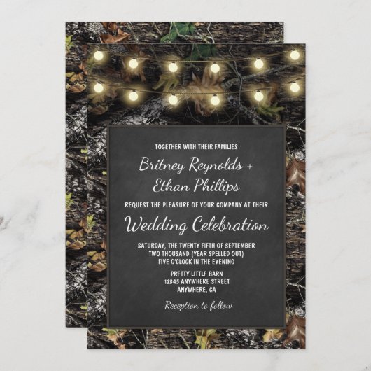 Chasse Camo Chalkboard Rustique Mariage Invitation (Devant / Derrière)