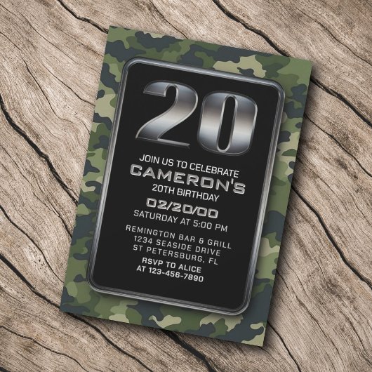 Chasse Camo Militaire 20e anniversaire Invitation