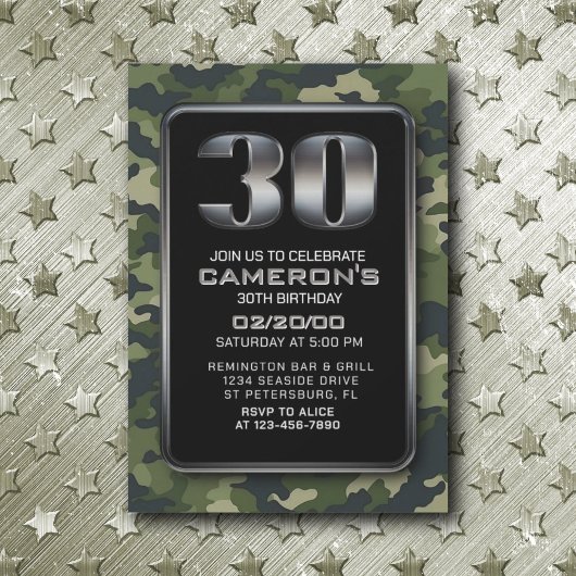 Chasse Camo Militaire 30e anniversaire Invitation