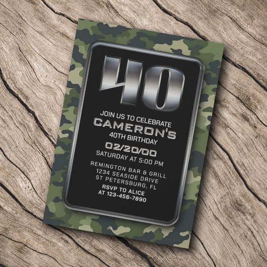 Chasse Camo Militaire 40e anniversaire Invitation