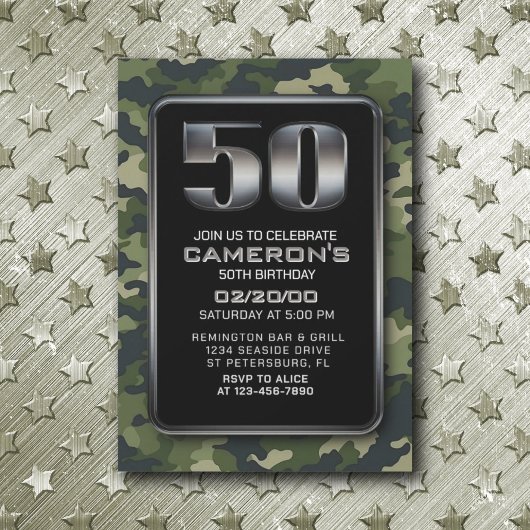 Chasse Camo Militaire 50e anniversaire Invitation