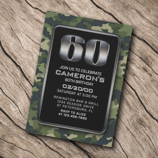 Chasse Camo Militaire 60e anniversaire Invitation