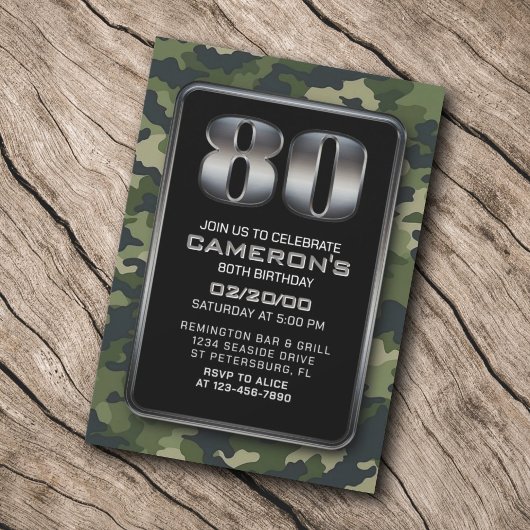 Chasse Camo Militaire 80e anniversaire Invitation