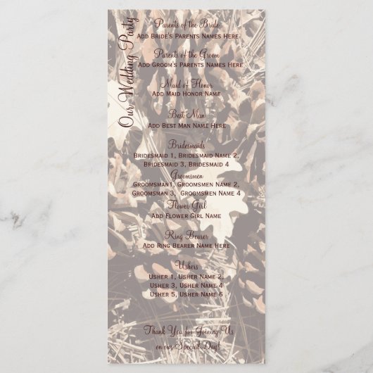 Chasse Camo Thème Mariage campagnard Programmes (Dos)