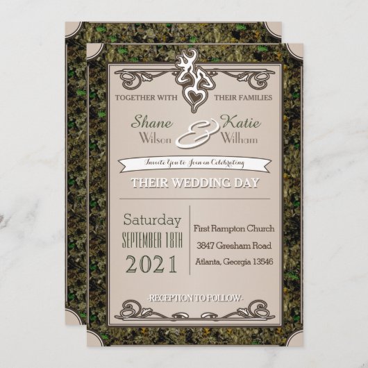 Chasse Faire-part de mariage Camouflage Buck And D (Devant / Derrière)