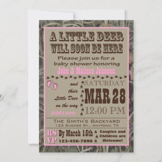Chasse rose Camo Baby Shower Invitations (Devant)