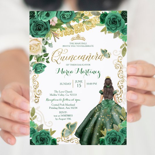 Chasseur Robe verte 2 Mis Quince Invitation