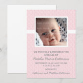 Châssis en Damas rose Photo Faire-part bébé (Devant / Derrière)