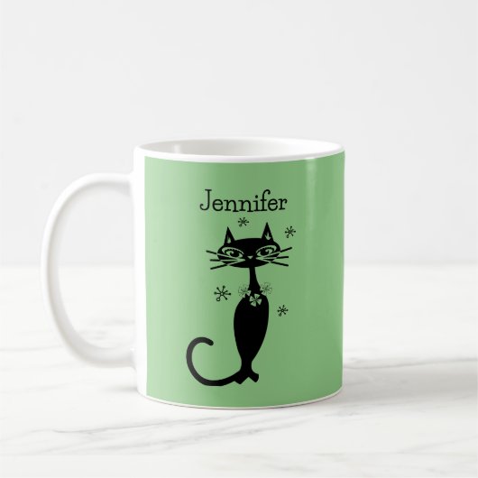 Chat à col long vert MCM Style Café Retro Mug (Gauche)