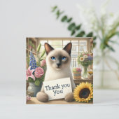 Chat à fleur avec carte de remerciements (Debout devant)