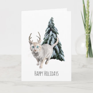 Chat à neige avec une carte de Noël Arbre
