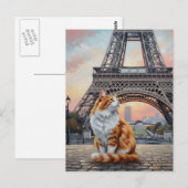 Chat à Paris Carte postale de la Tour Eiffel (Devant / Derrière)