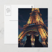 Chat à Paris Carte postale de la Tour Eiffel (Devant / Derrière)