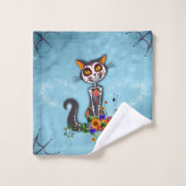 Chat à squelette de sucre drôle (Gant de toilette)