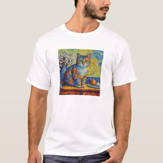 Chat Abstrait coloré Van Gogh Style T-shirt (Devant)